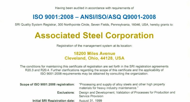 thumbnail of ISO Certificate Associated Steel Corporation